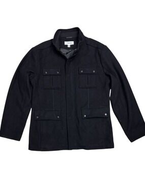 CALVIN KLEIN Wool Blend Business Casual Black Pea Coat Mens Large